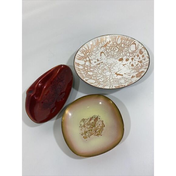 Lot (3) MCM Midcentury Modern Trinket Dish Trays Kareka Statham - Picture 3 of 14